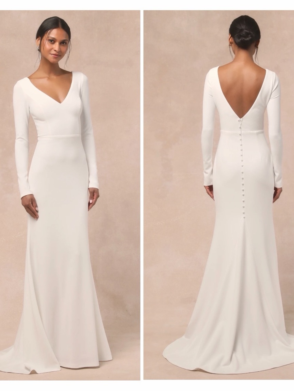 Lulus Feeling of Forever White Long Sleeve Mermaid Maxi Dress Wedding Bride